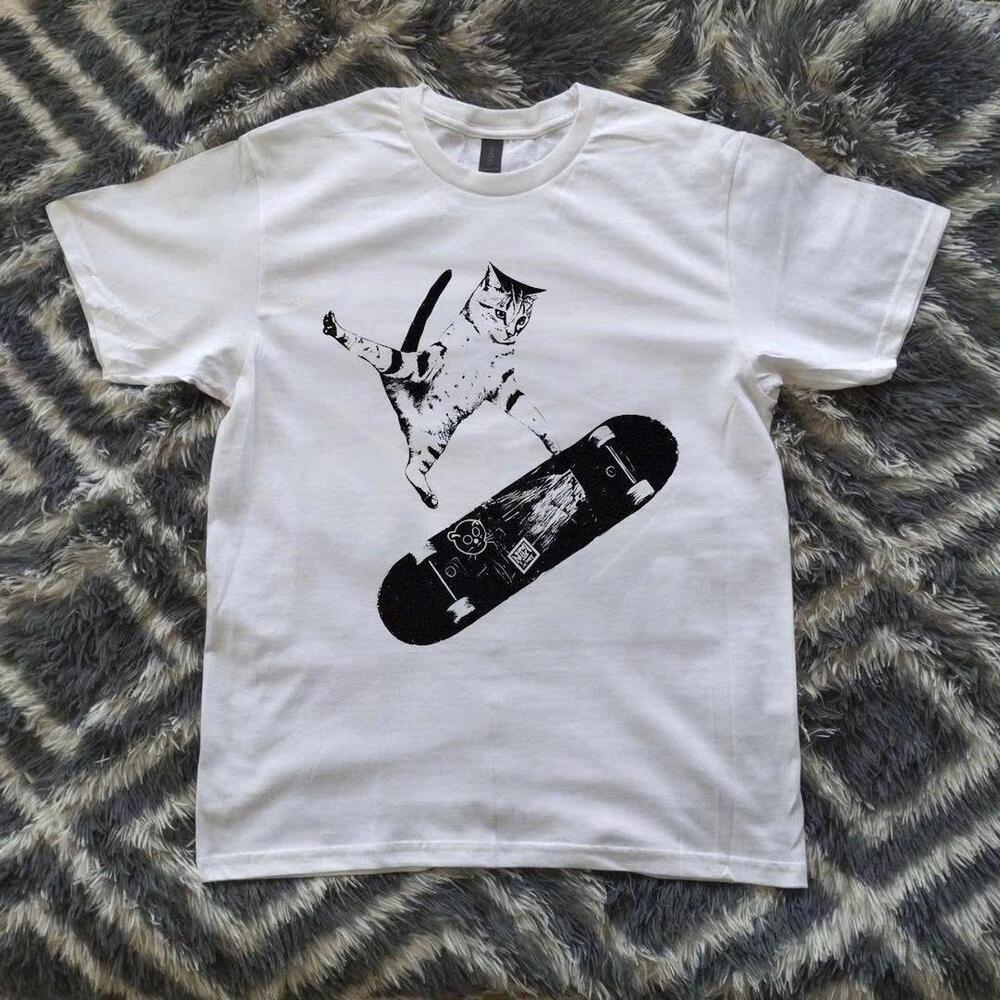 White And Black Skater Cat Tee